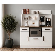 Rudu Milano Kahve Köşesi Mutfak 120X41X161CM Çok Amaçlı Dolap 3 Kapaklı 3 Raflı 2 Çekmeceli-Beyaz