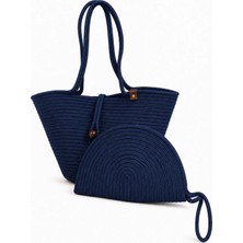MaVaux Aya Trikot Omuz Çantası + Moss Clutch 2'li Kadın Hasır Çanta Seti Büyük Omuz Çantası ve Clutch El Yapımı Yazlık, Plaj Günlük Kullanım Şık Dayanıklı Çanta