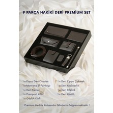 Cüzcan 9 Parça Hakiki Deri Kahverengi Premium Kişiye Özel Erkek Hediye Seti - Babalar Günü Özel Kutulu