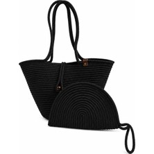 MaVaux Aya Trikot Omuz Çantası + Moss Clutch 2'li Kadın Hasır Çanta Seti Büyük Omuz Çantası ve Clutch El Yapımı Yazlık, Plaj Günlük Kullanım Şık Dayanıklı Çanta