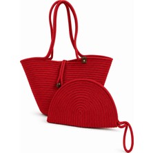 MaVaux Aya Trikot Omuz Çantası + Moss Clutch 2'li Kadın Hasır Çanta Seti Büyük Omuz Çantası ve Clutch El Yapımı Yazlık, Plaj Günlük Kullanım Şık Dayanıklı Çanta