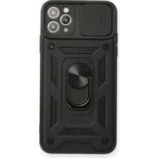 Drop Tedarik Apple Iphone 11 Pro Max Kılıf Pars Lens Yüzüklü Silikon - Siyah