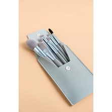 Kitchen Dream Mavi 8'li Profesyonel Makyaj Fırça Seti Çantalı - Yumuşak Kıllı Fondöten Far Allık Kontür Kaş Fırçaları - Seyahat Tipi