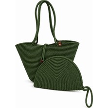 MaVaux Aya Trikot Omuz Çantası + Moss Clutch 2'li Kadın Hasır Çanta Seti Büyük Omuz Çantası ve Clutch El Yapımı Yazlık, Plaj Günlük Kullanım Şık Dayanıklı Çanta