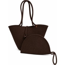 MaVaux Aya Trikot Omuz Çantası + Moss Clutch 2'li Kadın Hasır Çanta Seti Büyük Omuz Çantası ve Clutch El Yapımı Yazlık, Plaj Günlük Kullanım Şık Dayanıklı Çanta