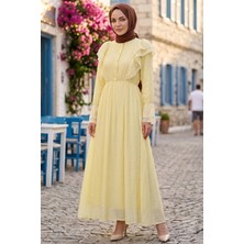 Hnt Hayrunnisa  Fırfır Dantelli  Modal Astarlı Tül Elbise Sarı  HNT8618