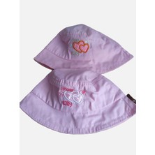 Minilka Bebe Pamuklu Nakışlı Bebek Bucket Şapka Kalp Arkası Ipli Ayarlanabilir- (Ürün Çok Dar Kalıp Genişlik :44CM)