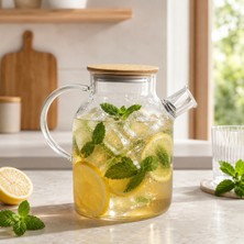 Isıya Dayanıklı Borosilikat Cam Demlik 1800 ml Paslanmaz Çelik Süzgeçli Şık Sunum Demliği | Kitchera Home