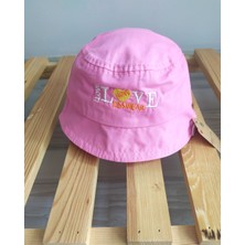 Minilka Bebe Pamuklu Nakışlı Bebek Bucket Şapka Love Arkası Ipli Ayarlanabilir- (Ürün Çok Dar Kalıp Genişlik :44CM)