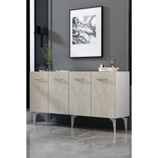 Dekortis Home Dekor 150DHDK2BTG Eros Konsol ve Tv Sehpası, Ünitesi Beyaz-Traverten-Gümüş