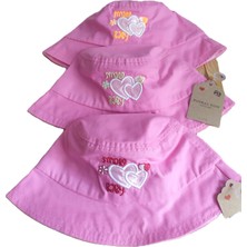 Minilka Bebe Pamuklu Nakışlı Bebek Bucket Şapka Kalp Arkası Ipli Ayarlanabilir- (Ürün Çok Dar Kalıp Genişlik :44CM)
