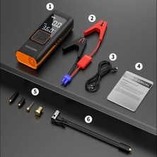 Venandin Inflamo ACFLM-001 6000 Mah 400A Başlatma 800A Tepe Akımlı Akü Takviye Cihazı ve 150 Psı Dijital Araç Lastik Şişirme Kompresörü Powerbank