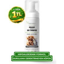 Greenwich Kedi ve Köpek Kuru Şampuanı 150 ml, Durulama Gerektirmeyen Vegan Temizleme Köpüğü, Banyo Aralarında Pratik Tüy Bakımı ve Ferah Görünüm Desteği