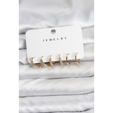 Nhr Kids Zirkon Taşlı Gold Renk Pirinç Kadın Küpe Seti 5886 - 153ERD4457-1263