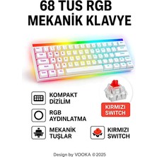 MambaSnake 68 Tuş Rgb Mekanik Oyuncu Klavyesi Red Switch Hot Swap Kablolu Type-C Beyaz Türkçe Q