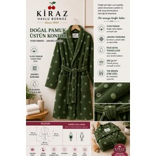 Kiraz Havlu Bornoz %100 Pamuk Yeşil Noktalı  Yumuşak Dokulu Unisex Bornoz