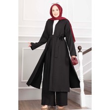 EFL Kuşaklı Kimono Pantolon Ikili Takım Siyah