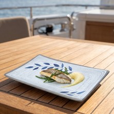 Happy Chef  Selva Blu 3'lü Dikdörtgen Tabak Seti, 30X20,7 cm - H.2,5 cm , Thermoset Melamin