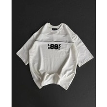 Freedom Storee Unisex Bisiklet Yaka Baskılı Oversize T-Shirt - Beyaz