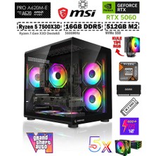Zeiron GTA-VI Mini X3D AMD Ryzen 5 7500X3D 4.0GHz-MSI A620M-B/ Geforce RTX 5060 X2 ICE/512GB M.2/16GB DDR5 Siyah-Oem Oyuncu Paket