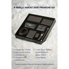 Cüzcan 9 Parça Lacivert Hakiki Deri Premium Kişiye Özel Erkek Hediye Seti - Babalar Günü Özel Kutulu