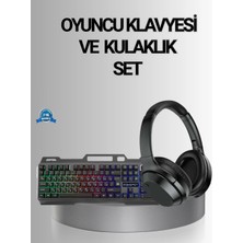 Uzman Toptan Mey Ithalat® Işıklı  Klavye Mouse ve Bluetooth Kulaklık Seti Türkçe Q USB