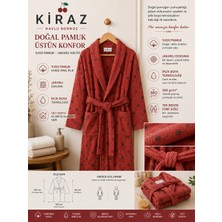 Kiraz Havlu Bornoz %100 Pamuk Kiremit Noktalı Yumuşak Dokulu Unisex Bornoz