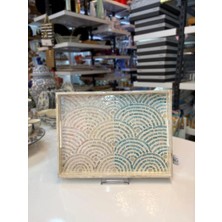 Sever Krem Turkuaz Sedefli Dikdörtgen Tepsi 40X30CM