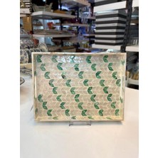 Sever Krem Yeşil Sedefli Dikdörtgen Tepsi 40X30CM