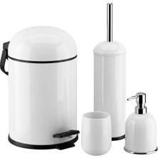 Aşkana 4 Parça Retro Metal Banyo Seti, 5 Lt Büyük Boy Çöp Kovası,tuvalet Fırçası,sıvı Sabunluk,diş Fırçalık,katı Sabunluk Takımı