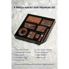 Cüzcan 9 Parça Hakiki Deri Yeşil Premium Kişiye Özel Erkek Hediye Seti - Babalar Günü Özel Kutulu