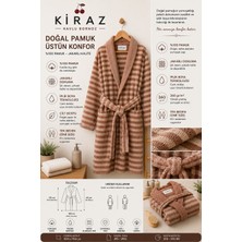 Kiraz Havlu Bornoz %100 Pamuk Kahve Çizgili Yumuşak Dokulu Unisex Bornoz