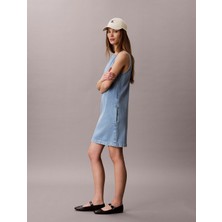 Calvin Klein V- Neck Denım Shıft Dress Ck Aqu