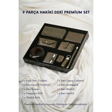 Cüzcan 9 Parça Hakiki Deri Yeşil Premium Kişiye Özel Erkek Hediye Seti - Babalar Günü Özel Kutulu