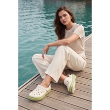 Liarca Easystep - Ekru - Yeşil Hafif Eva Sabo Terlik, Ergonomik Tabanlı Nefes Alabilen Islak Zemin Uyumlu Kemerli Hastane, Plaj, Ev ve Günlük Kullanım Terliği - Clog Sandalet