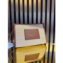 Pazarvia Shop Hasır Deri Taba Renk Clutch
