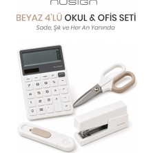 Nusign  Hesap Makinesi &zımba & Makas Kırtasiye Seti - Beyaz