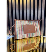 Pazarvia Shop Hasır Deri Taba Renk Clutch