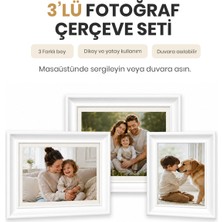 Vusign Vusıgn  Mdf Beyaz Kabartmalı ,masaüstü ve Duvar Askılı  Fotoğraf Çerçevesi  3'lü Set