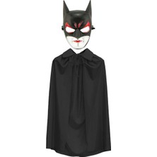 Uzman Toptan Mey Ithalat® Batman Maskesi Cat Woman ve Batman Pelerini 90 cm Siyah Renk Set