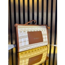 Pazarvia Shop Hasır Deri Taba Renk Clutch