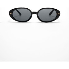 Ren Eyewear Naomi Kadın Güneş Gözlüğü Oval Kapsül Parlak Siyah Gold Çizgi Detaylı Modern Şık Tasarım