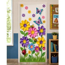 Promisebackdrop2 190X75CM Lastikli Kapı Süsü, Kumaş Kapı Giydirme, Uğur Böceği ve Çiçek Temalı, Sınıf Kapısı, Okul Etkinlik Kapı Süsü