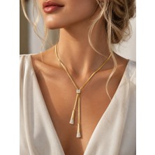 Hector Co Jewellery Golden Cascade Premium Taş Detaylı Ayarlanabilir Y Model 316L Çelik Altın Renk Kolye