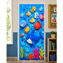 Promisebackdrop2 190X75CM Lastikli Kapı Süsü, Kumaş Kapı Giydirme, Sevimli Balıklar Temalı, Sınıf Kapısı, Okul Etkinlik Kapı Süsü