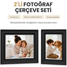 Vusign Vusıgn Mdf Fotoğraf Çerçevesi Siyah Kabartmalı Çerçeve Masaüstü ve Duvar Askılı 2'li Set