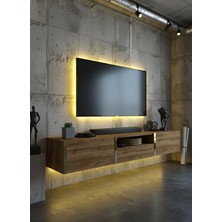 Online Fırsat Mutlu Ol Mutlu Kal Karnaval Ledli Duvara Monte Tv Sehpası 150 cm - Ceviz - GDM-1506-2