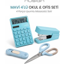 Nusign  Hesap Makinesi &zımba & Makas Kırtasiye Seti - Mavi