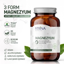Fıtrina Magnezyum 60 Kapsül | 3 Form Magnezyum (Sitrat, Malat, Bisglisinat) | Vcaps® Bitkisel Kapsül | B2 B3 B6 Vitamin Kompleksi