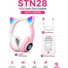 Jnuobi STN28 Kablosuz Bluetooth 5.0 Kedi Kulaklıklı Rgb LED Kafa Üstü Kulaklık – Dahili Mikrofon – Ios & Android Uyumlu